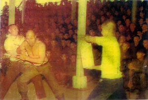 Grandmaster Dacayana elbow breaking technique demonstation in the earely 70's in front of approx. 5000 of his military students at camp Lapu Lapu, Lahug, Cebu City.